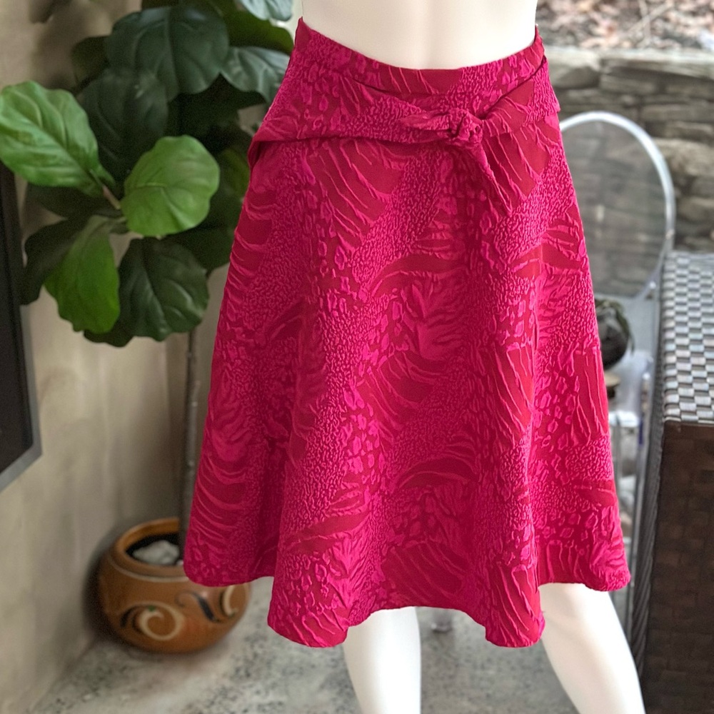Anthropologie Eva Franco Skirt Freesia Bow Pink Jacquard Fit Flare Size 8